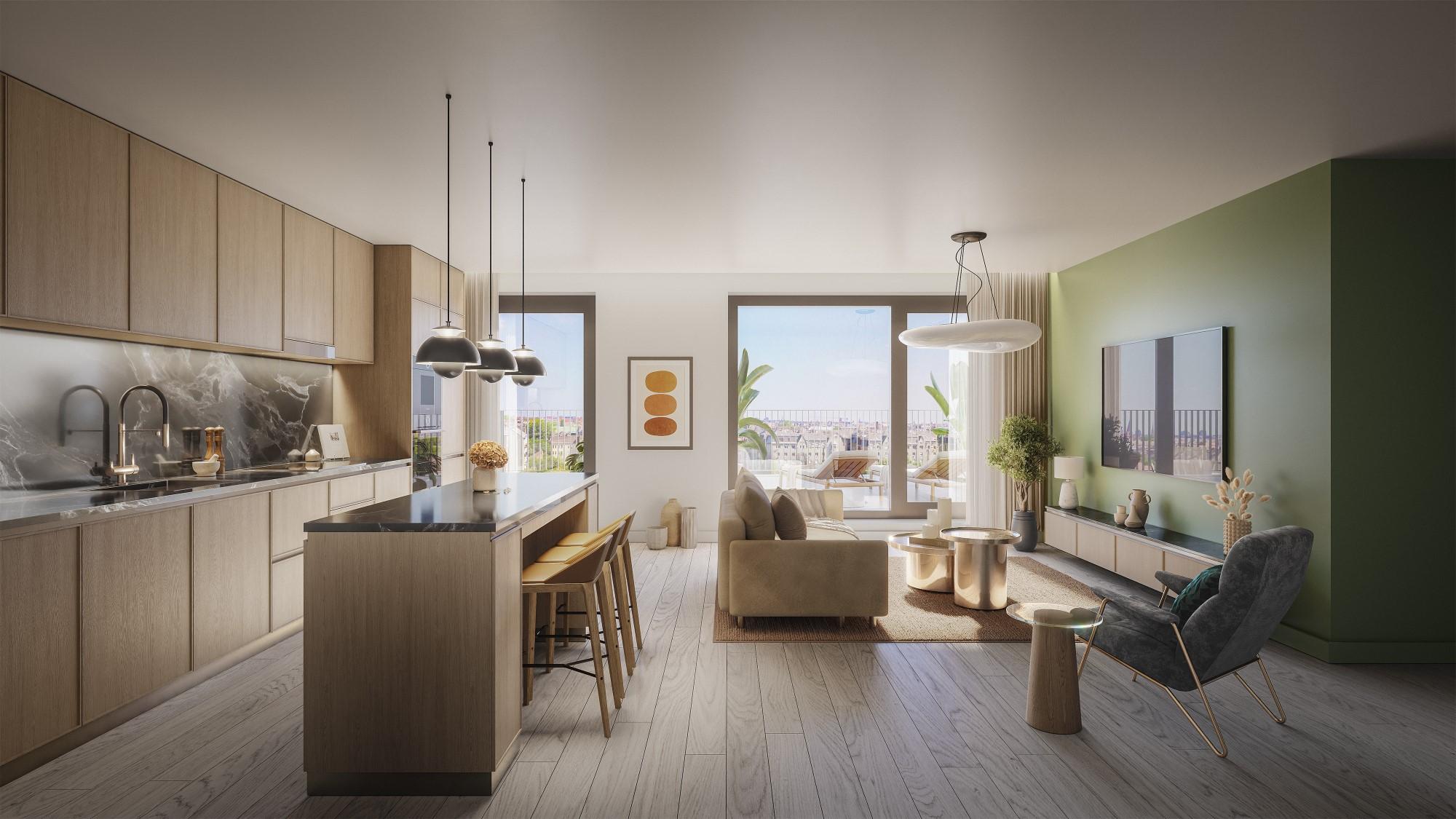 Render of Park West Rise residential park's apartment